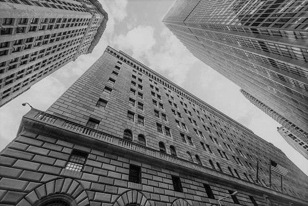 Office buildings viewed from below